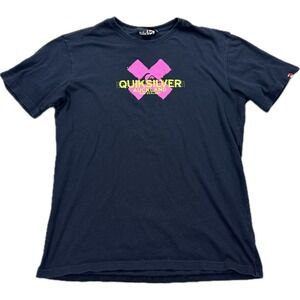 Y2K Quiksilver T-Shirt Women's XL Black Graphic Print Slim Fit Short Sleeve Surf